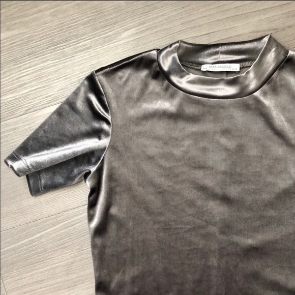 Zara Gunmetal Gray Silver Velvet Mock Neck Midi Dress - Picture 8 of 10